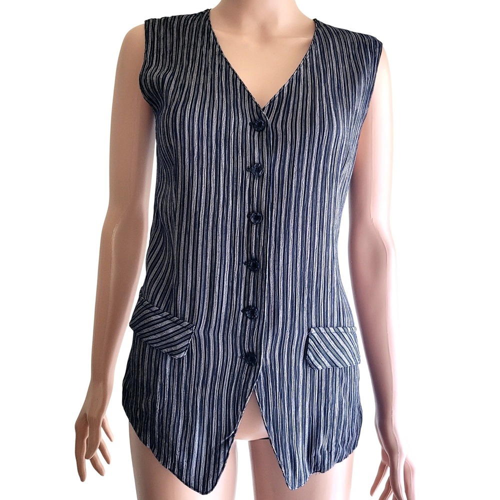 Vintage 90s STAR C.C.C. Pinstripe Vest sz S, Corporate Office Goth Dark Academia